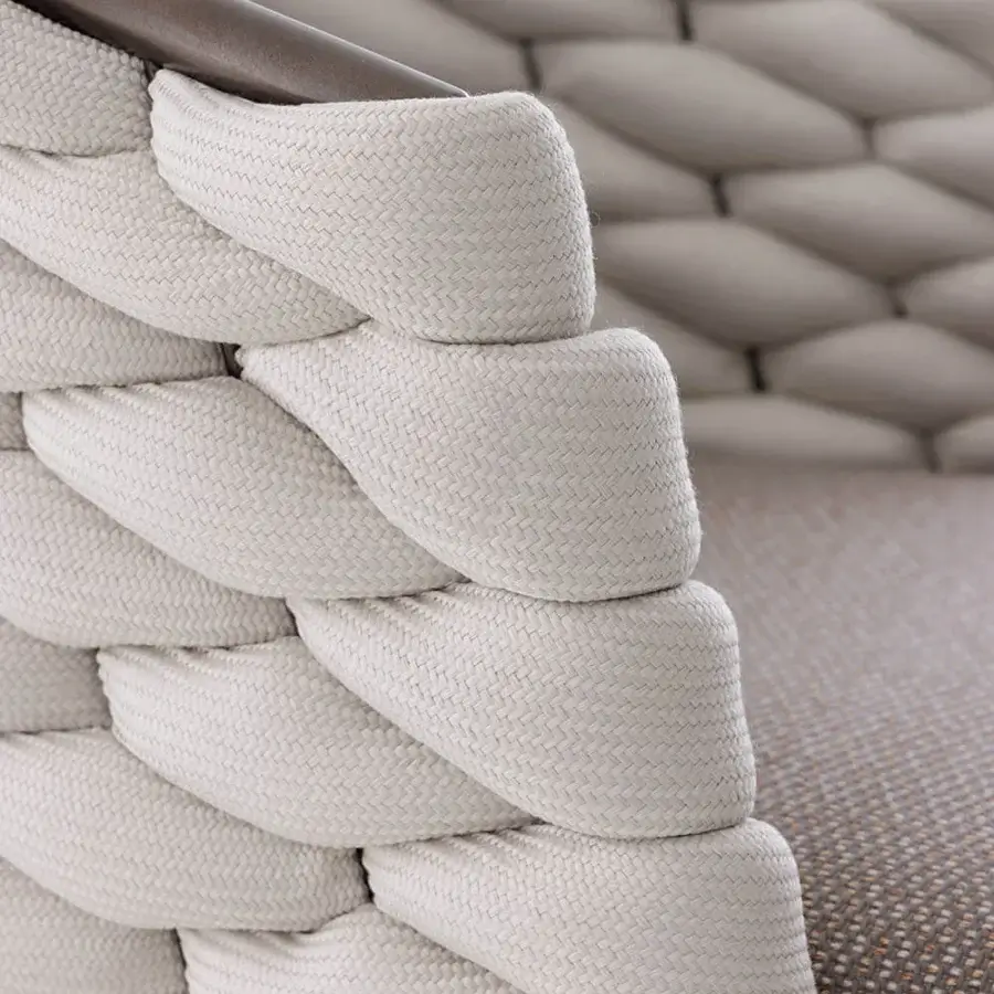 Lavish Rugiano Afrodite armchair with Italian outdoor bronze metal and artisanal beige soft rope detailing