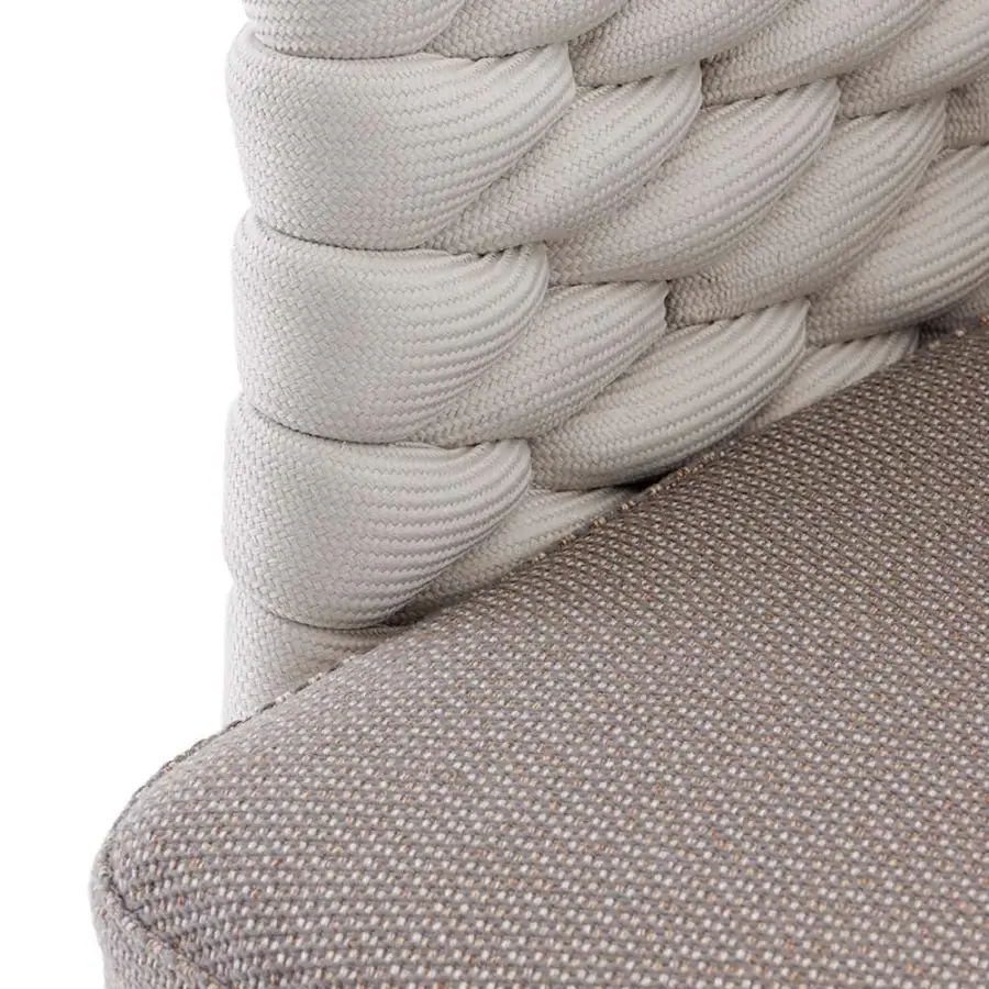 Superior Rugiano Afrodite armchair with Italian bronze metal structure and inviting fabric seat with soft beige rope detailing