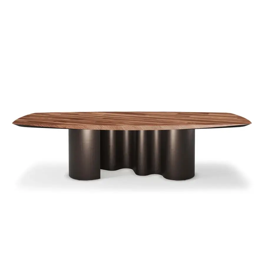 Distinguished Cattelan Italia Papel Wood table with medium brown wood top and dark brown cylindrical base in matte finish