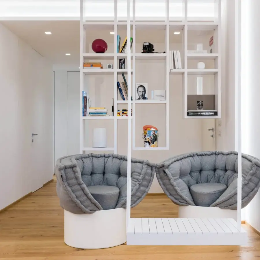 Distinguished Lago Soft Swing swing with plush gray quilted textile enveloping a smooth white cylindrical base crafted for comfort