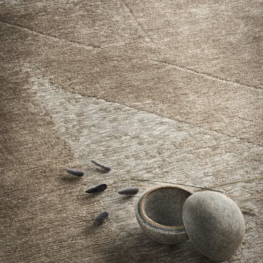 Captivating Cattelan Italia Madras rug with geometric patterns crafted in soft brown and beige fibers with a rough matte finish