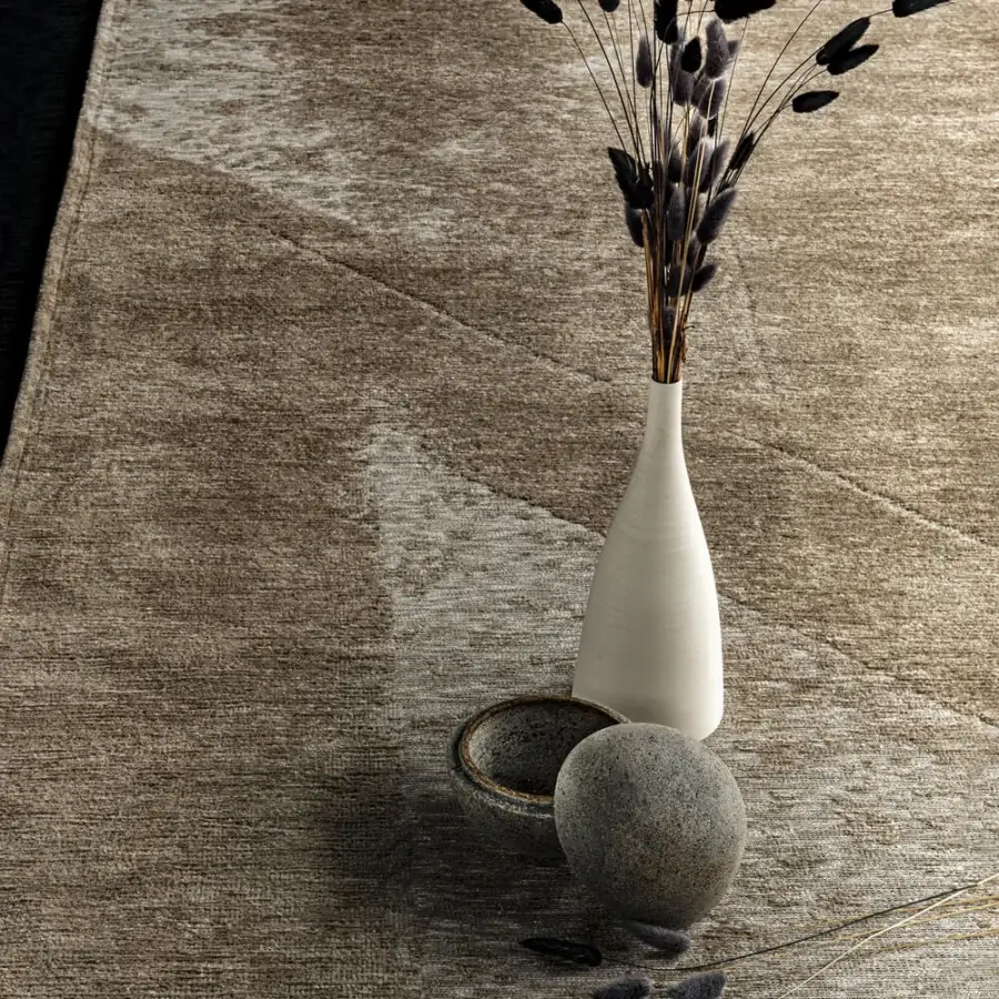 Distinguished Cattelan Italia Madras rug with slightly raised geometric patterns woven in soft brown and cream fibers
