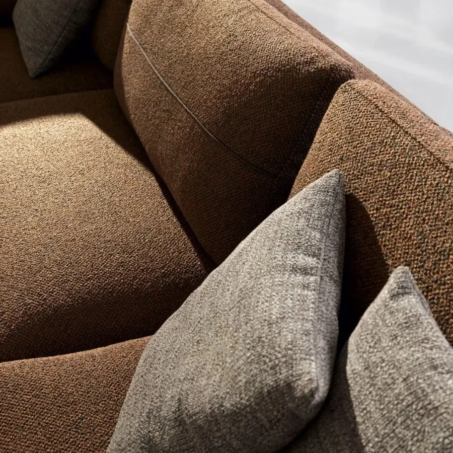 Distinguished Ditre Italia Atlantis sofa upholstered in textured matte textile with warm brown tones and clean geometric lines