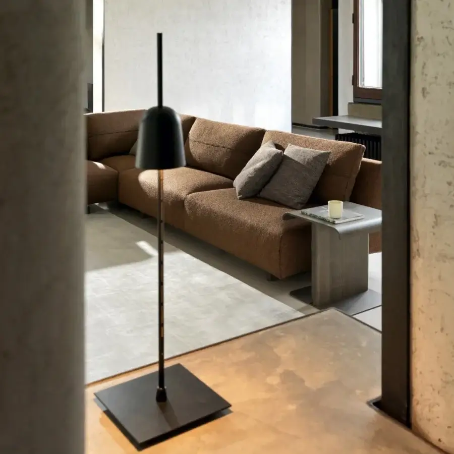 Refined Ditre Italia Atlantis sofa upholstered in textured matte warm brown textile with geometric form and variable depth