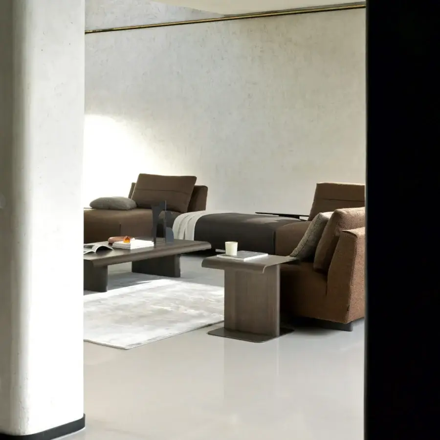 Exceptional Ditre Italia Atlantis sofa upholstered in warm textured brown textile with clean lines and adaptable elements