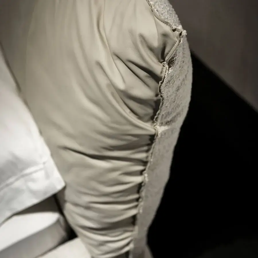 Exceptional Cattelan Italia Pascal bed with inviting leather upholstery, connecting straps and wooden feet