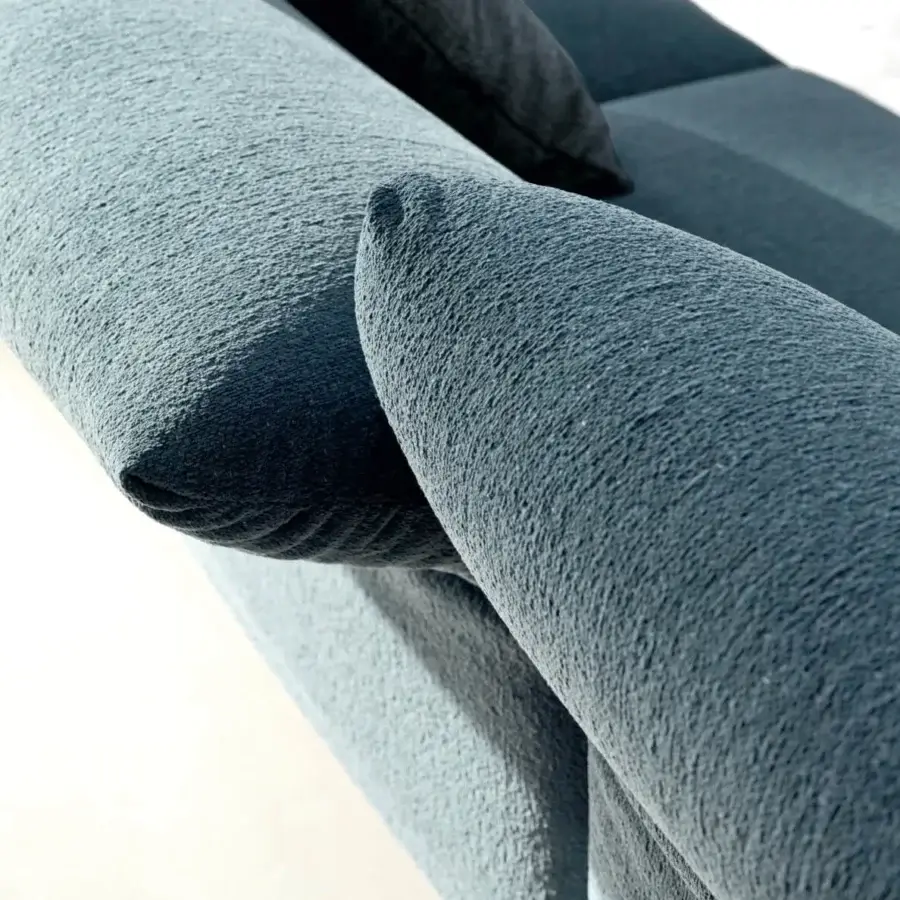 Distinguished Ditre Italia Blum sofa crafted in Italy with muted blue-gray textile and rough textured finish