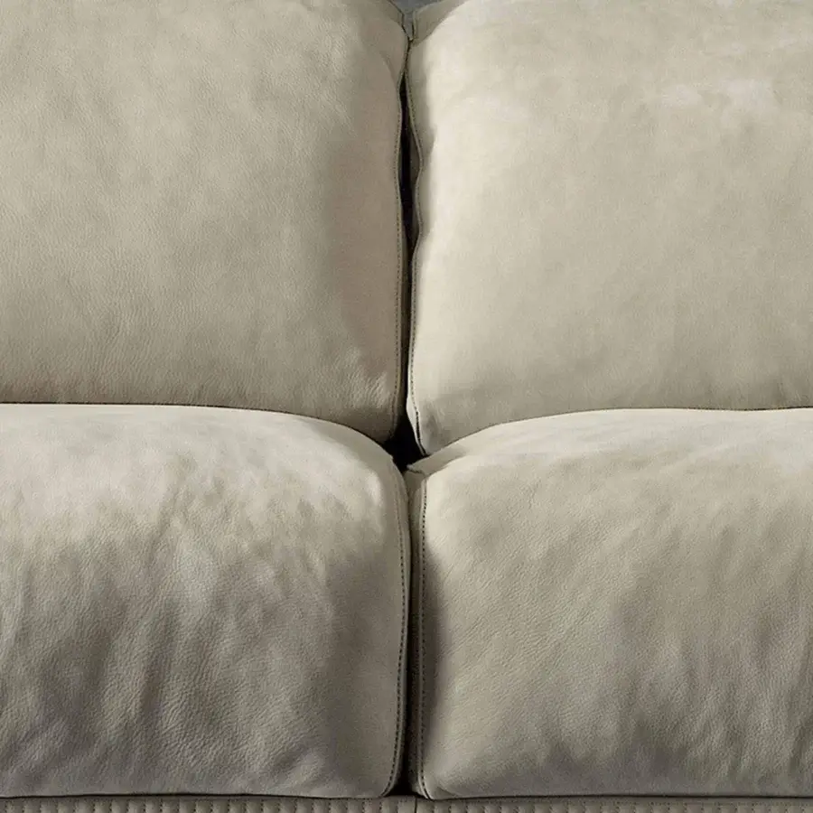 Distinctive Rugiano Vogue sofa crafted in Italy exhibits a geometric form with light-colored textile upholstery and matte finish