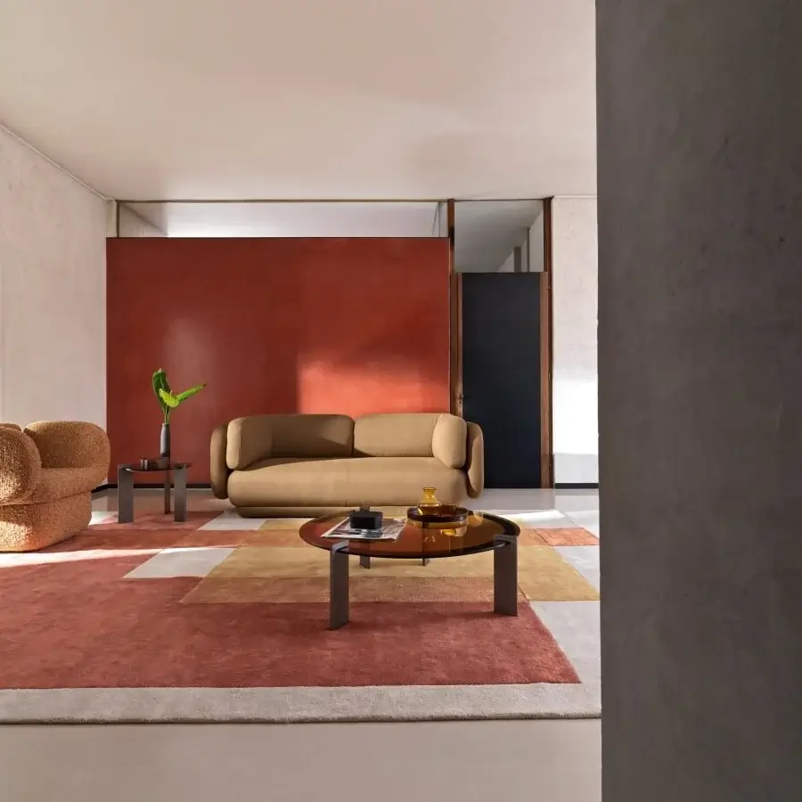 Superior Ditre Italia Vento sofa with soft lines and a minimalist aesthetic in light brown textile with matte finish