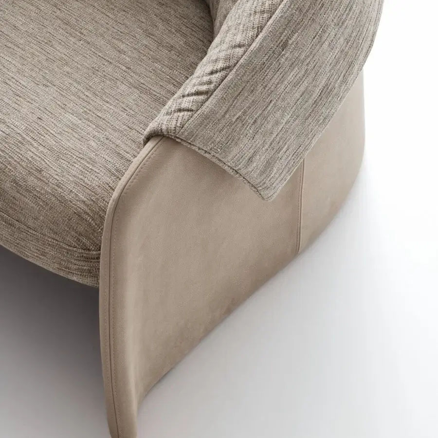 Harmonious Ditre Italia Blazer lounge chair upholstered in textured tan woven fabric with lighter tan accents