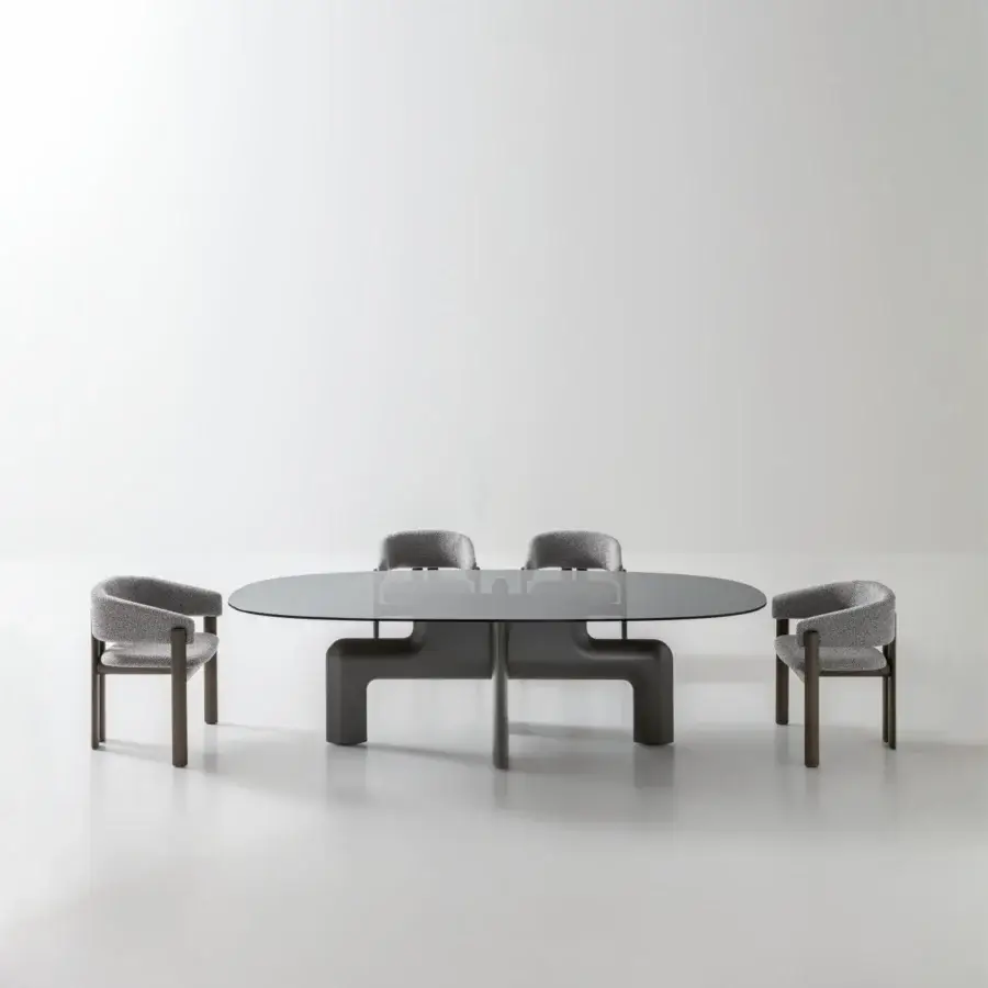 Elegant Ditre Italia Biarritz armchair upholstered in textured grey textile with dark matte-finished wooden legs