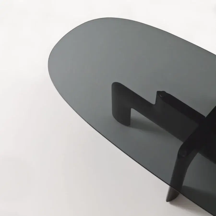 Exceptional Ditre Italia Biarritz table presenting refined shapes with smooth gray surface and dark matte finished support structure