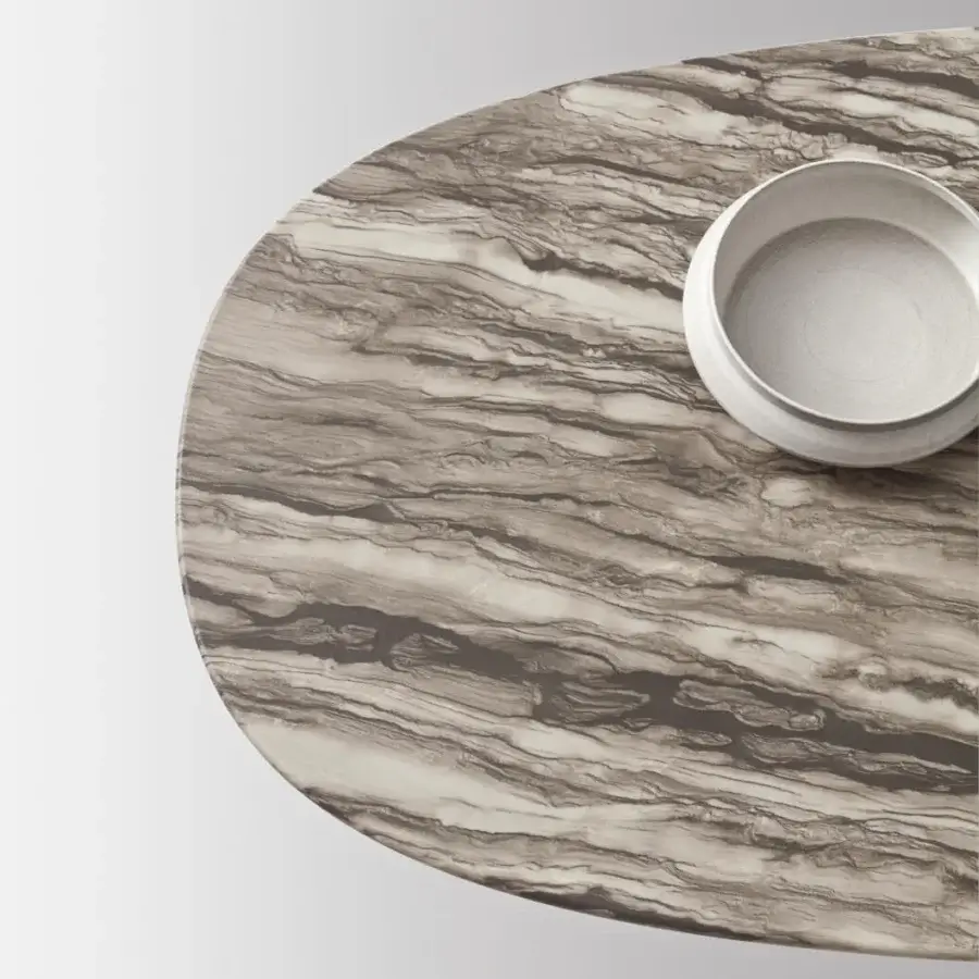 Superior Ditre Italia Biarritz table showcasing attractive shapes with a glossy marbled tabletop in brown and beige shades
