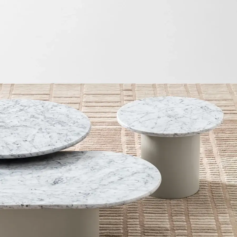 Captivating Ditre Italia Arcade coffee table with grey and white veined marble and matte taupe cylindrical base