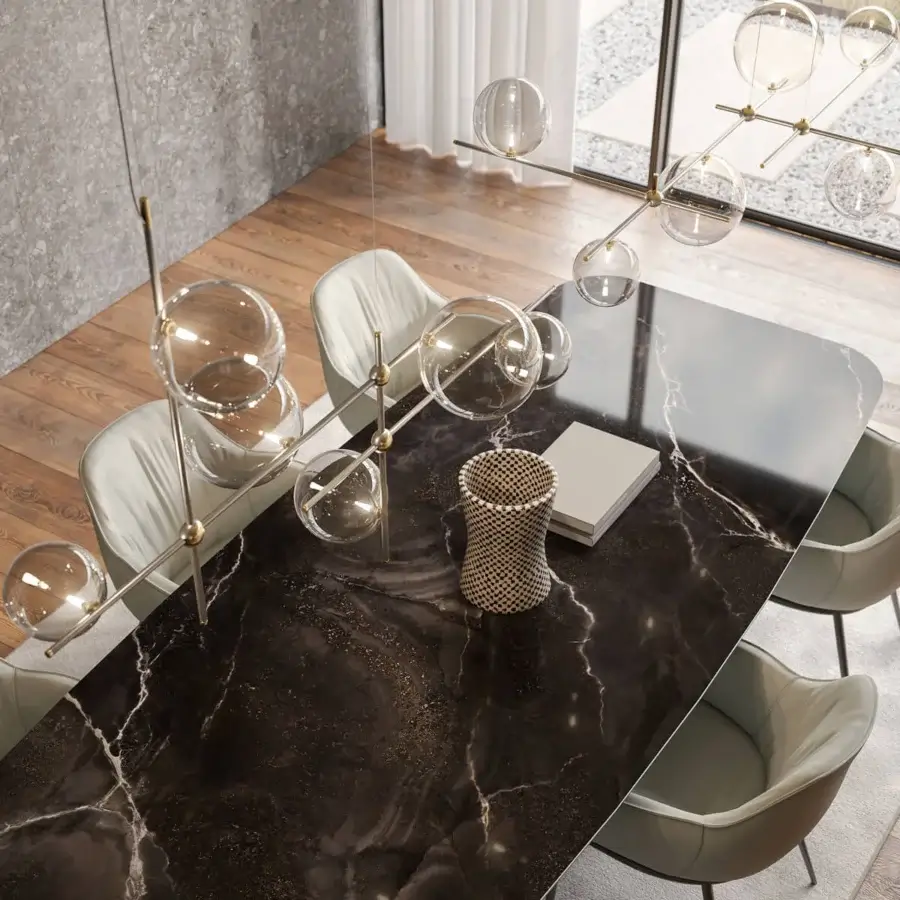Exceptional Cattelan Italia Bloom suspension lamp with intersecting metal branches and transparent glass spheres in brushed brass finish