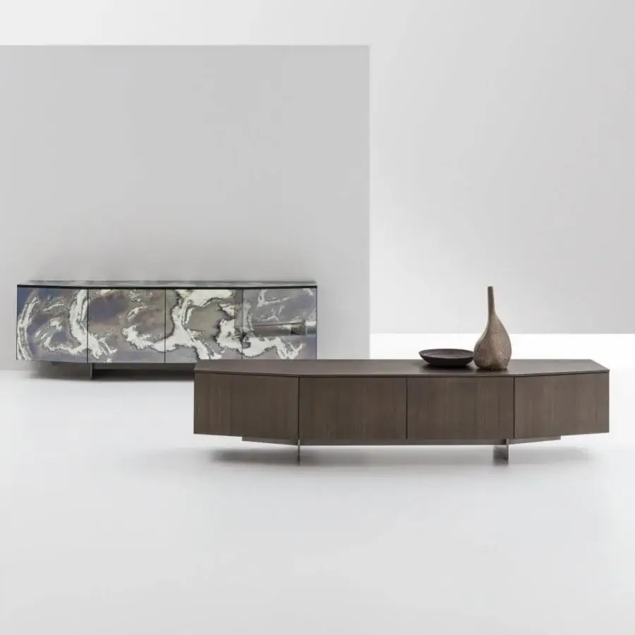 Distinguished Ditre Italia Angle sideboard with tapered design and dark brown wood finish supported by a slender metallic base