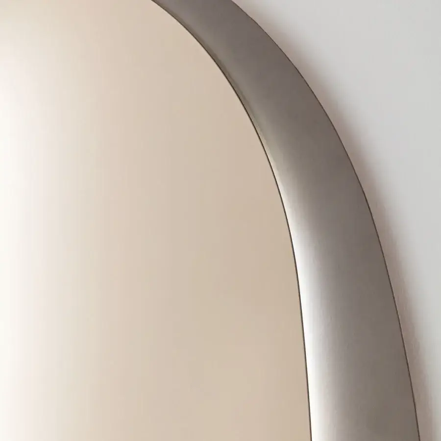 Superior Ditre Italia Helios mirror with rounded frame exhibiting overlapping surfaces and matte gray finish