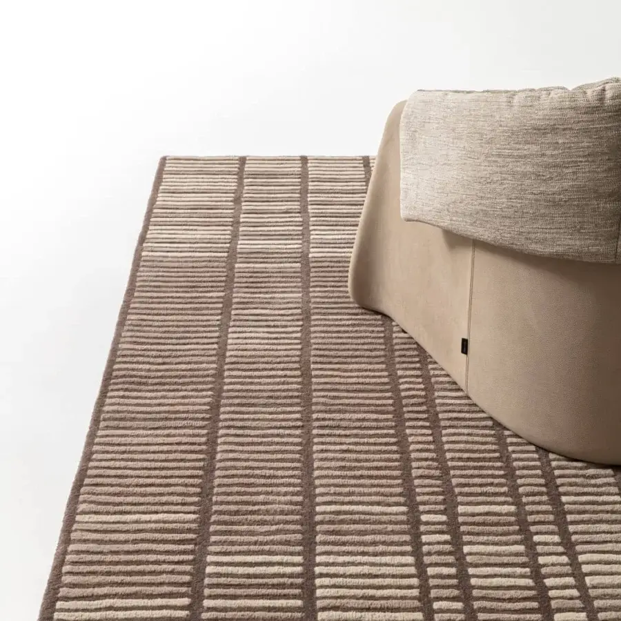 Superior Ditre Italia Hertz rug with alternating stripes of light and dark brown wool creating a subtle three-dimensional effect
