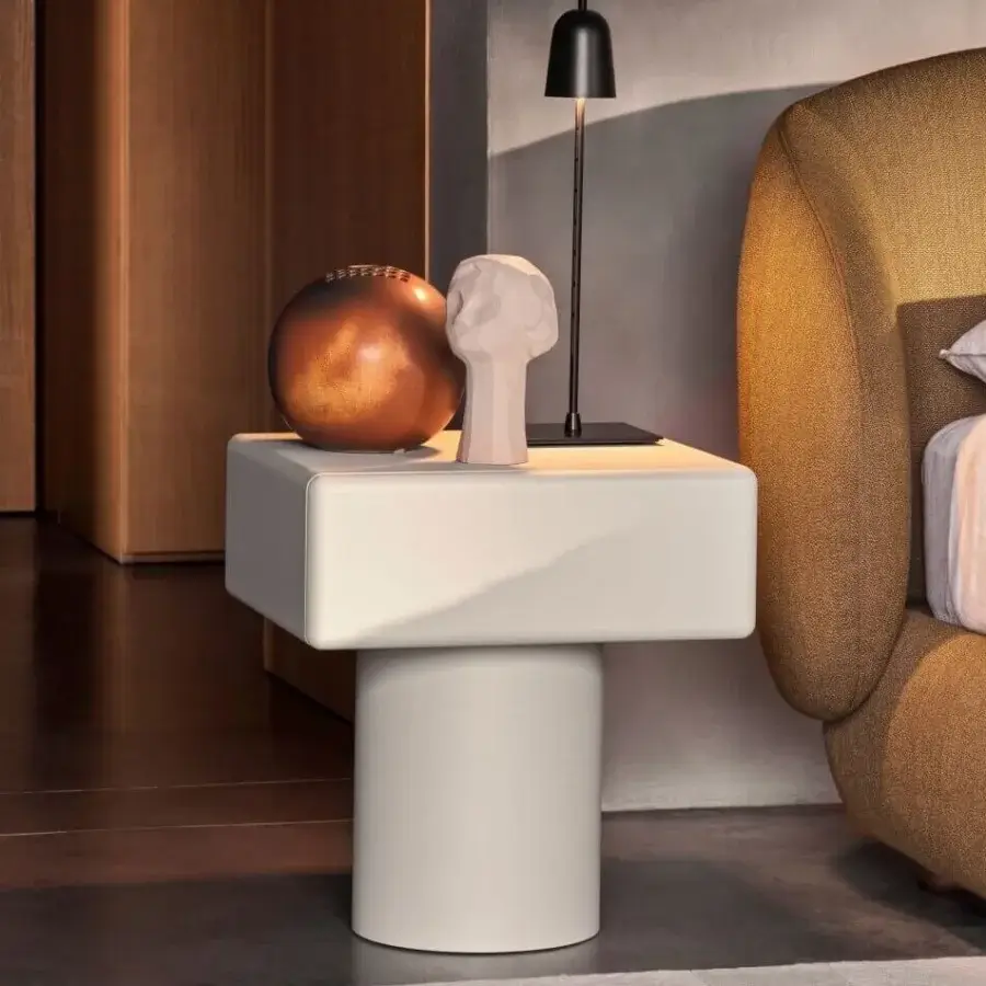 Exceptional Ditre Italia Pop nightstand with a slim column supporting a drawer in uniform off-white matte finish