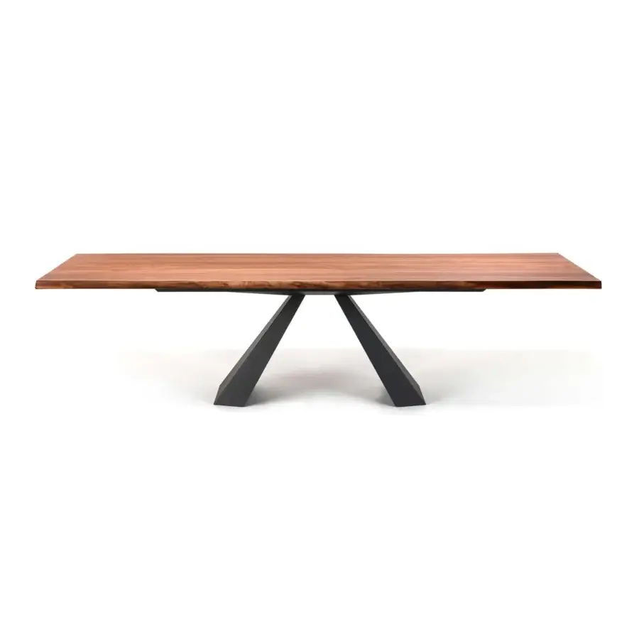 Distinguished Cattelan Italia Eliot Wood table with natural oak top and graphite embossed lacquered steel base