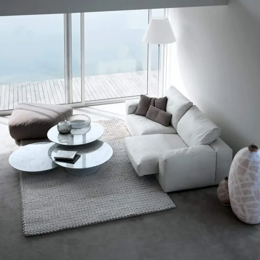 Exceptional Swan Italia Hills sleeper sofa with removable white Italian fabric and inviting brown feather cushions