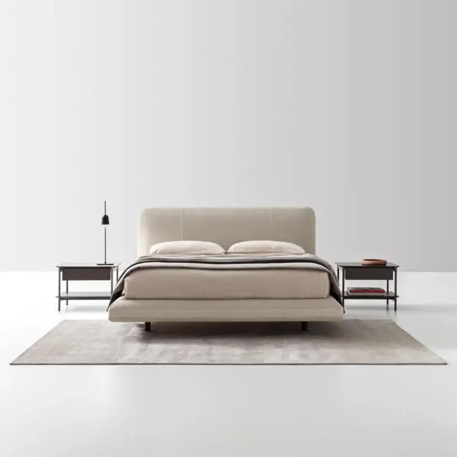 Sophisticated Ditre Italia Avalon bed with curved headboard and frame in light beige multilayer wood with matte finish