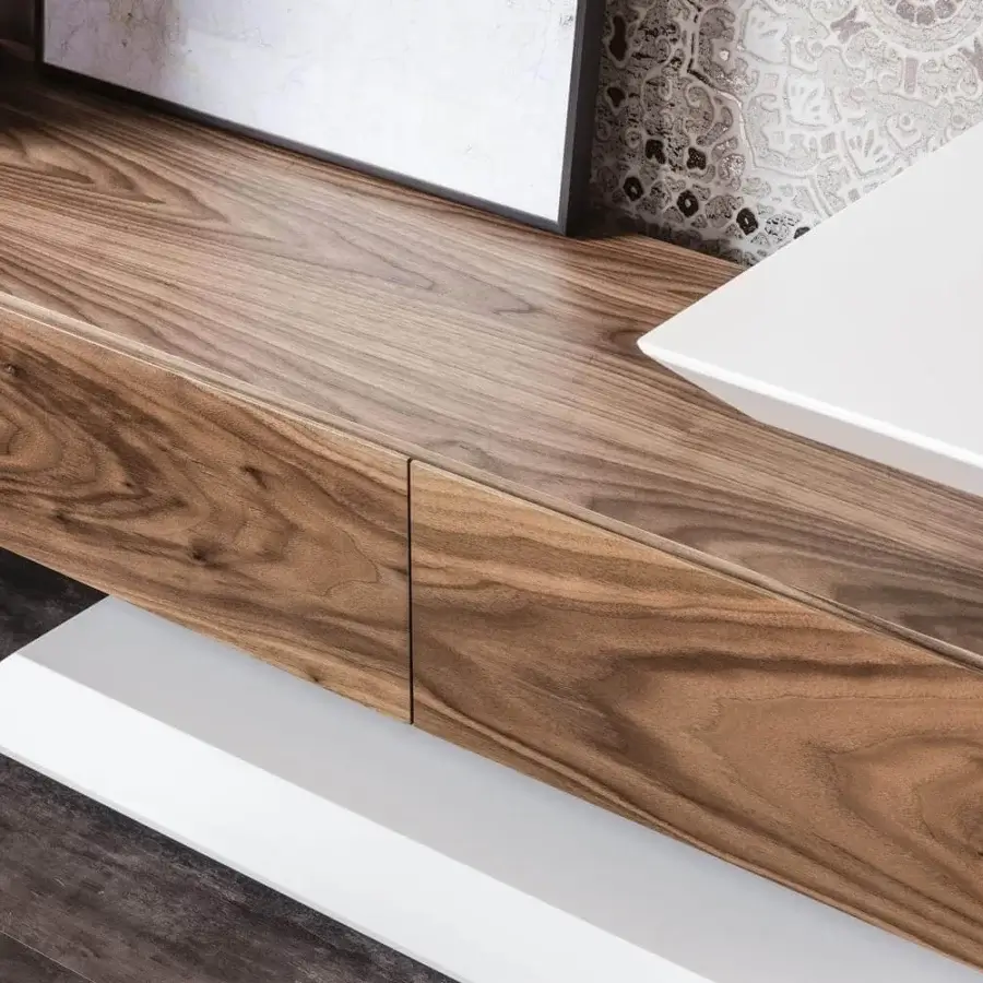 Distinguished Cattelan Italia Link TV stand with Canaletto walnut and white embossed lacquered frame in a satin sheen