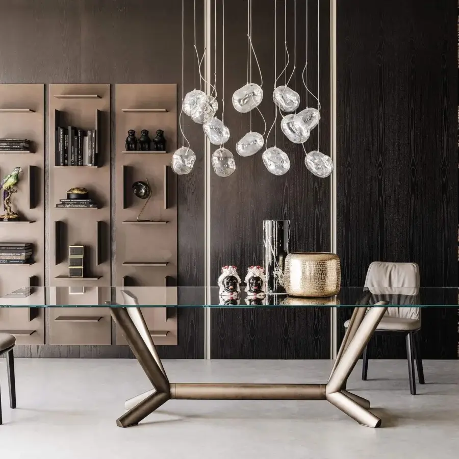 Exceptional Cattelan Italia Fifty bookcase presenting a light brown matte finish with staggered asymmetrical shelving