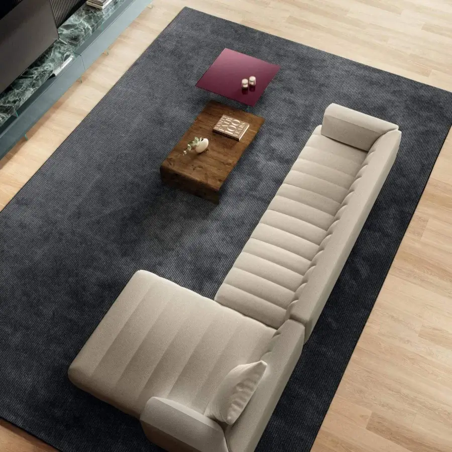 Superior Lago Kaya rug crafted in Italy with dark gray technical materials and subtly textured pinstripes