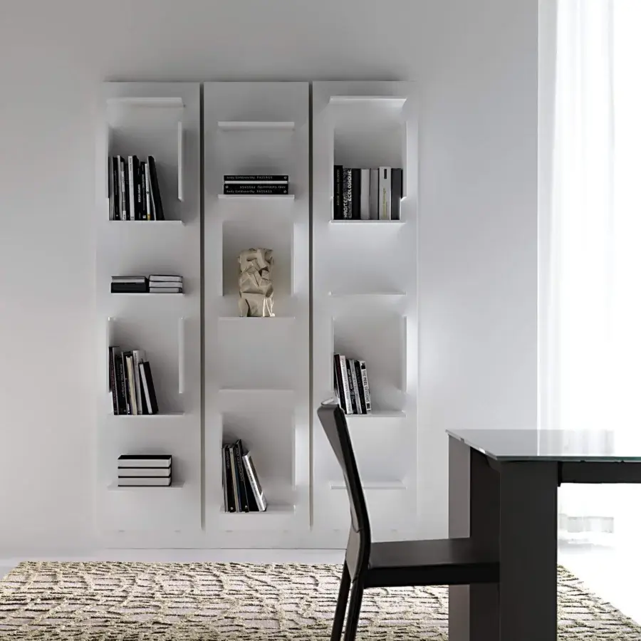 Superior Cattelan Italia Fifty bookcase presenting a white matte element with staggered rectangular compartments for displaying objects