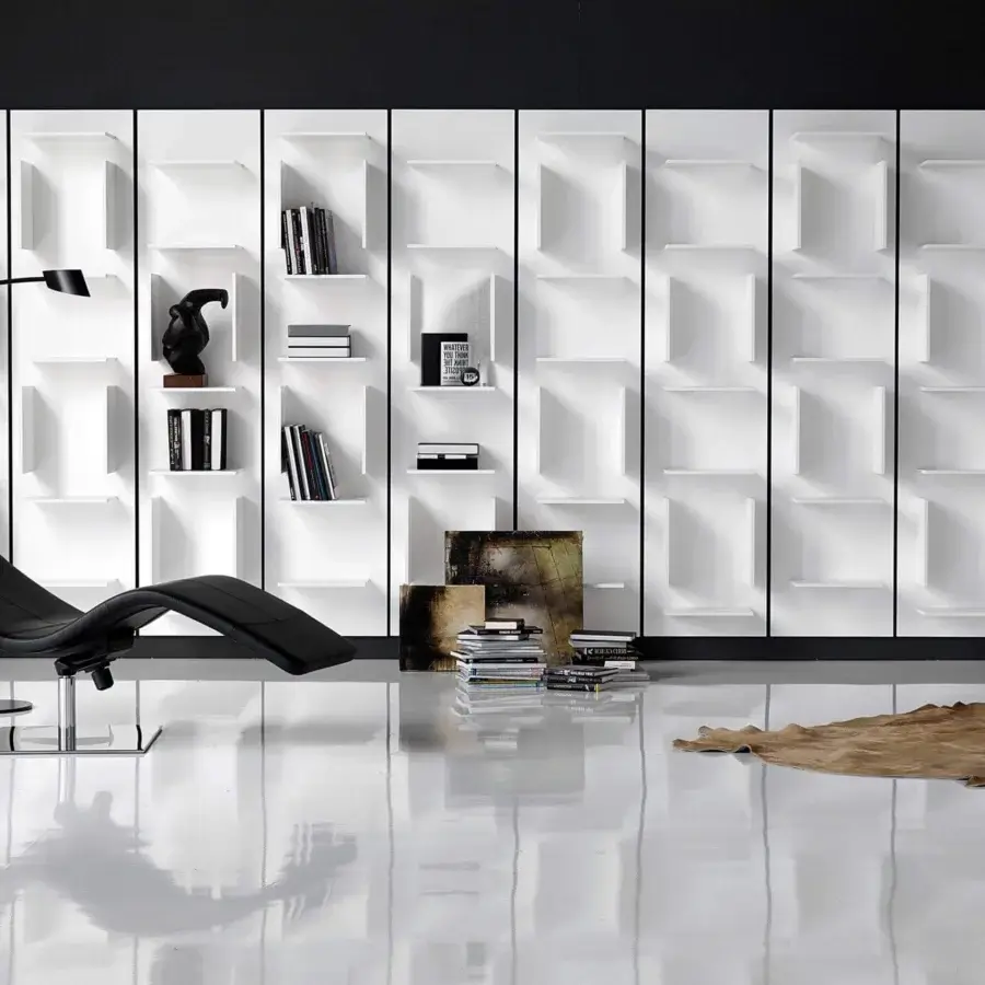 Elegant Cattelan Italia Fifty bookcase presenting a matte white finish with vertical rectangular compartments crafted for books and objects