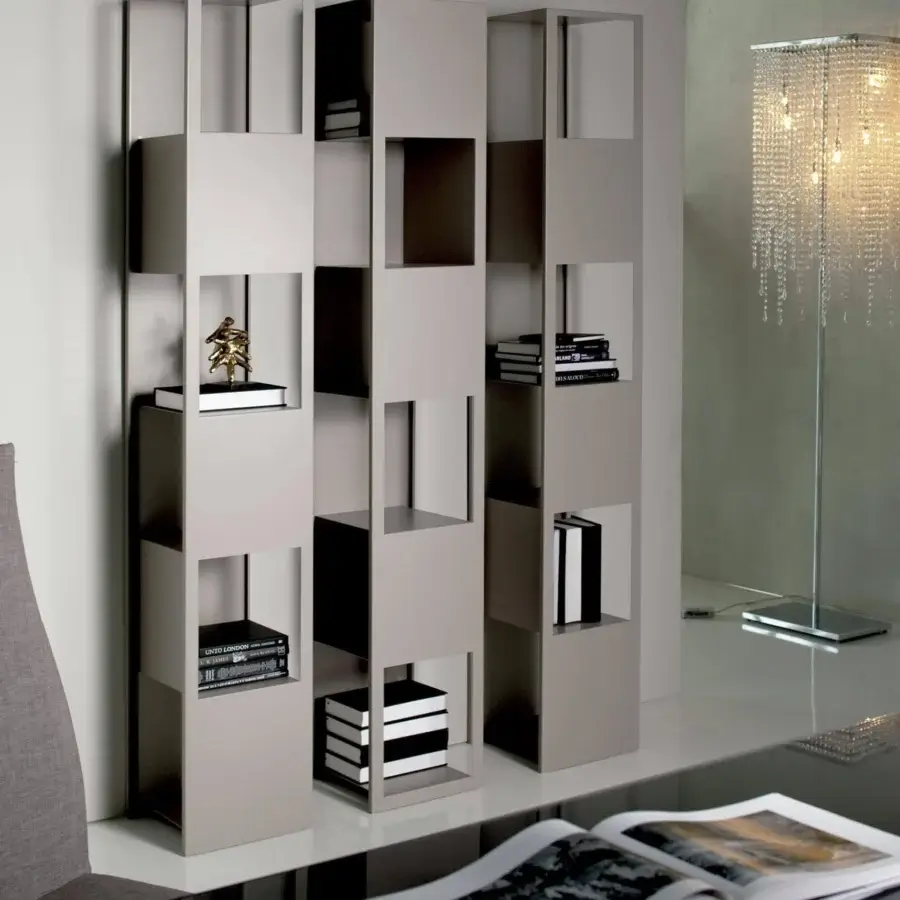 Exceptional Cattelan Italia Joker bookcase crafted in embossed lacquered steel with open and closed square compartments