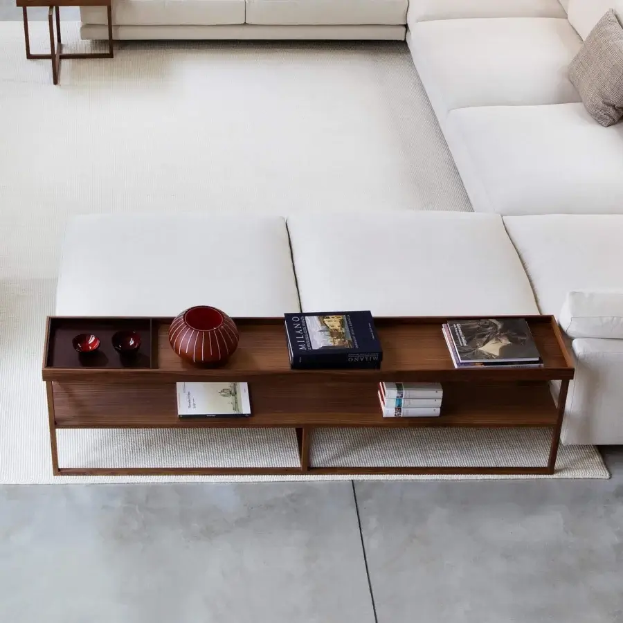 Exceptional Swan Italia Match sofa-back/console crafted in Canaletto walnut with a smooth matte medium brown finish