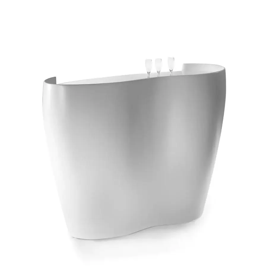 Elegant Reflex Coco de Mer bar with rounded shapes crafted in glossy white lacquered glass and clear glass