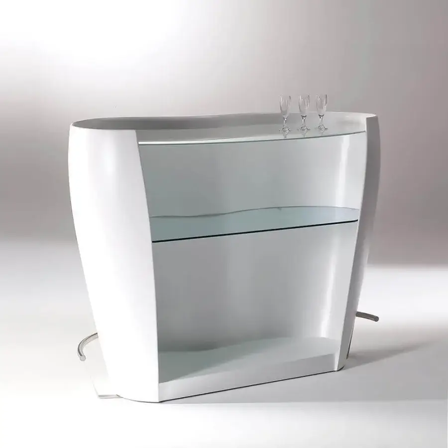 Exclusive Reflex Coco de Mer bar with a sleek curved silhouette crafted in glossy matt lacquer and clear glass