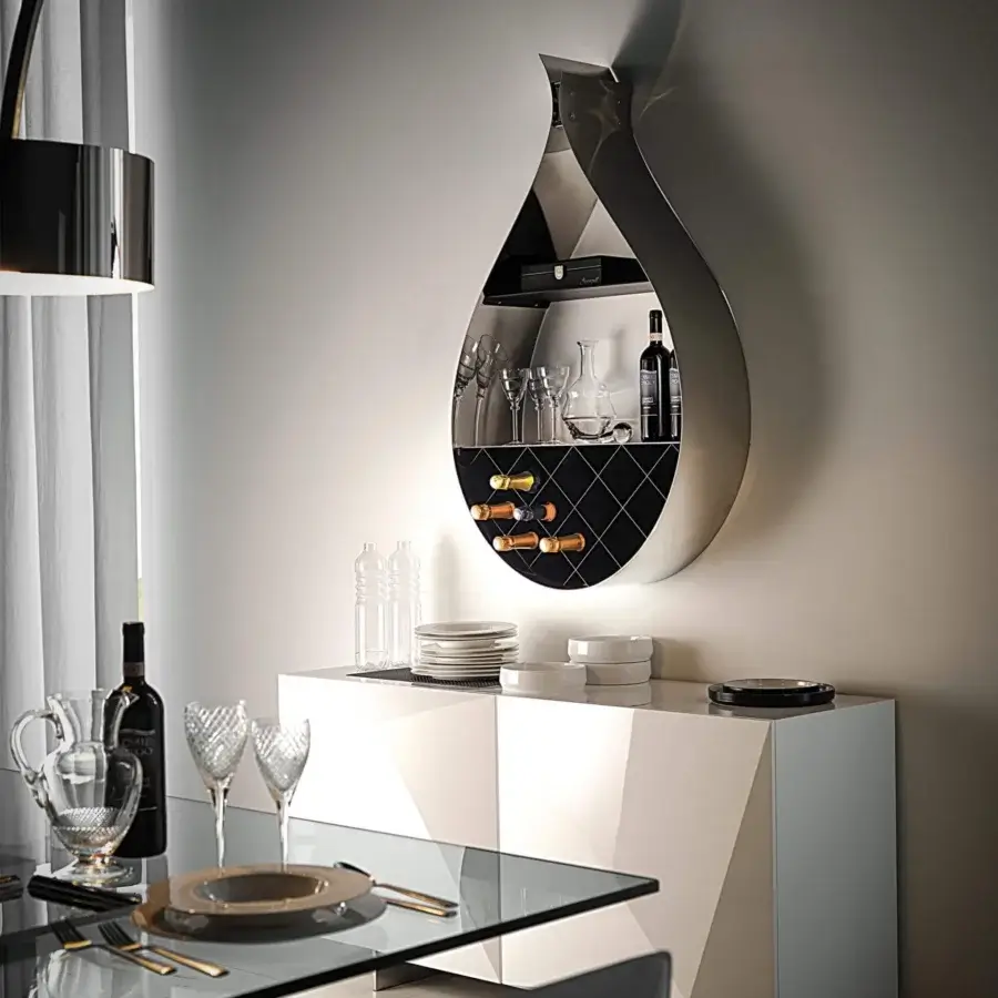 Superior Cattelan Italia Drop wine rack crafted in polished silver metal with contrasting black interior shelving