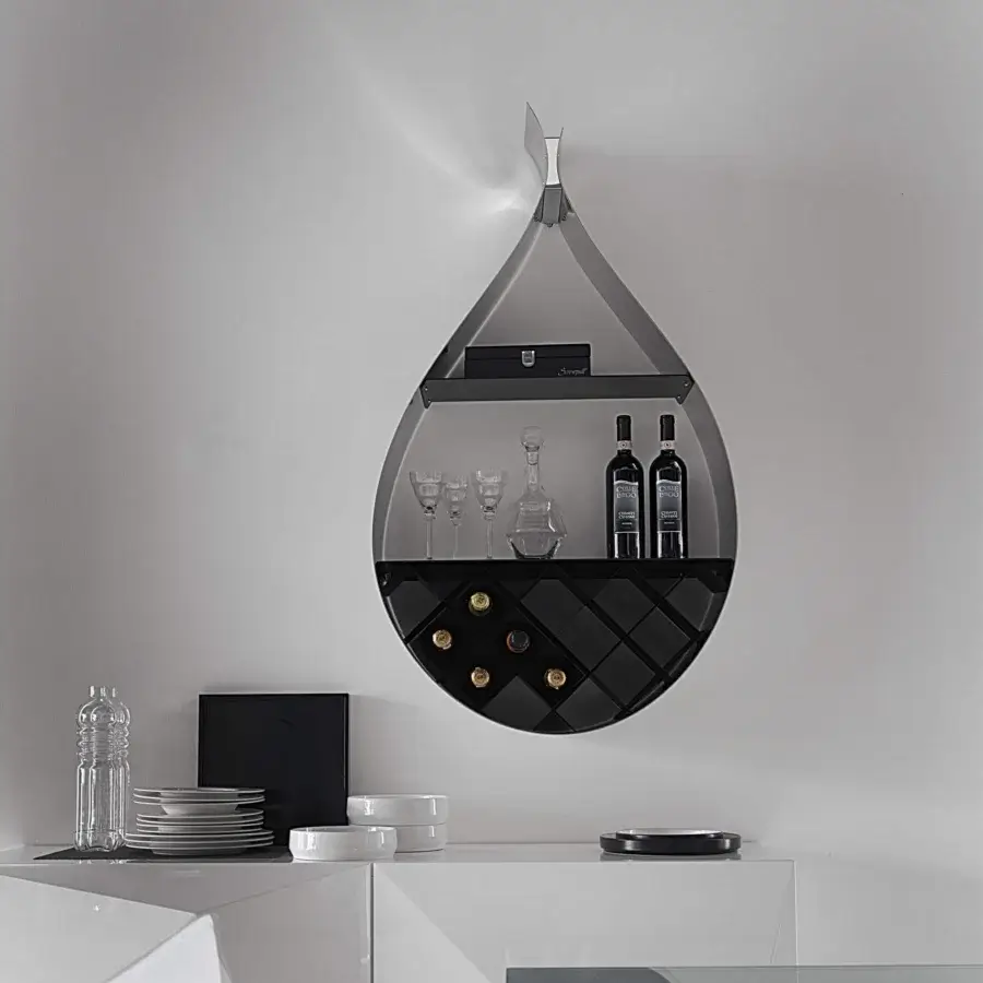 Distinguished Cattelan Italia Drop wine rack a wall bottle holder in dark gray glossy metal with wooden shelves