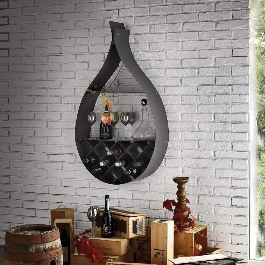 Exceptional Cattelan Italia Drop wine rack a wall bottle holder crafted in dark matte metal with geometric shelves
