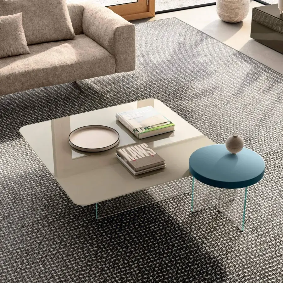 Distinguished Lago Air Soft coffee table with light beige top and tempered-glass legs crafted for resistance