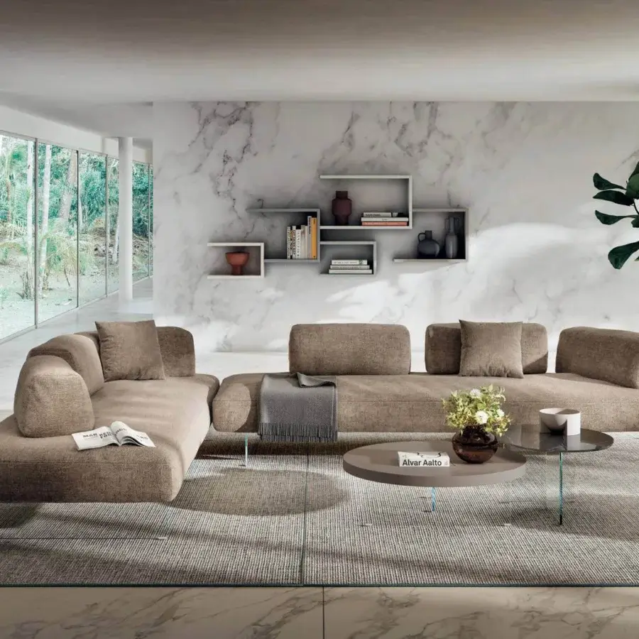 Exceptional Lago Air coffee table with neutral gray-brown lacquered top and tempered glass legs in matte finish