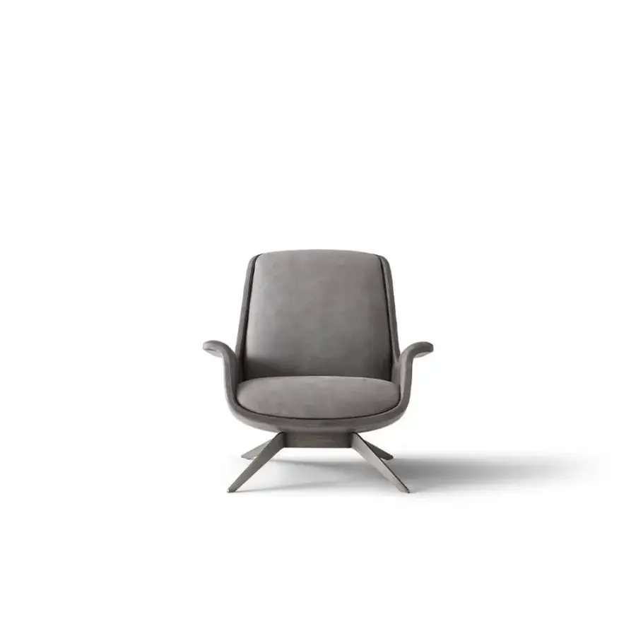 Distinguished OAK Blues lounge chair with smooth matte gray leather upholstery and painted metal base