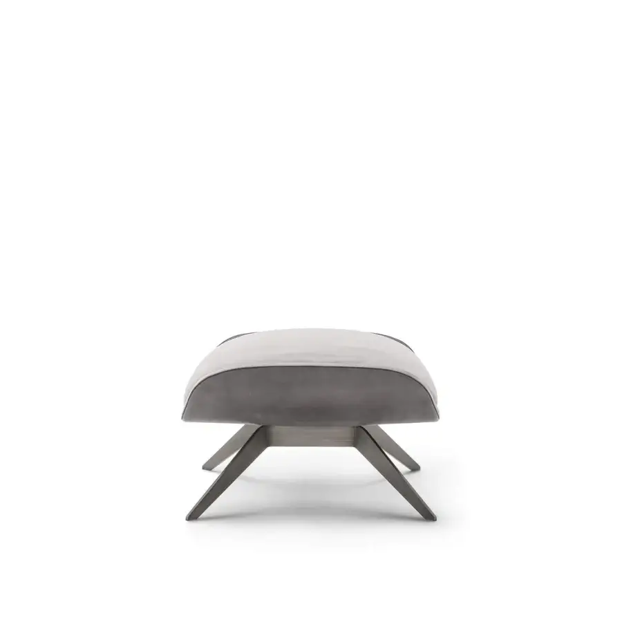 Elegant OAK Blues lounge chair with two-tone gray upholstery in fabric or leather and painted metal base