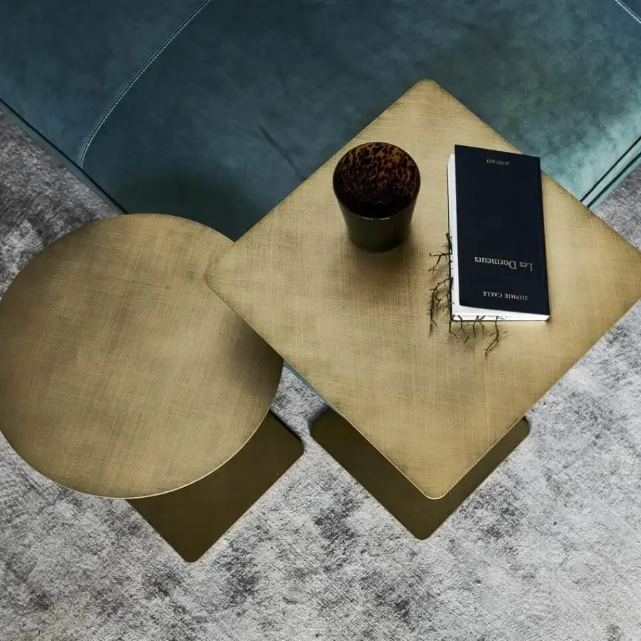 Distinguished Cattelan Italia Step side table in brushed brass lacquered steel with geometric base and sleek metallic finish