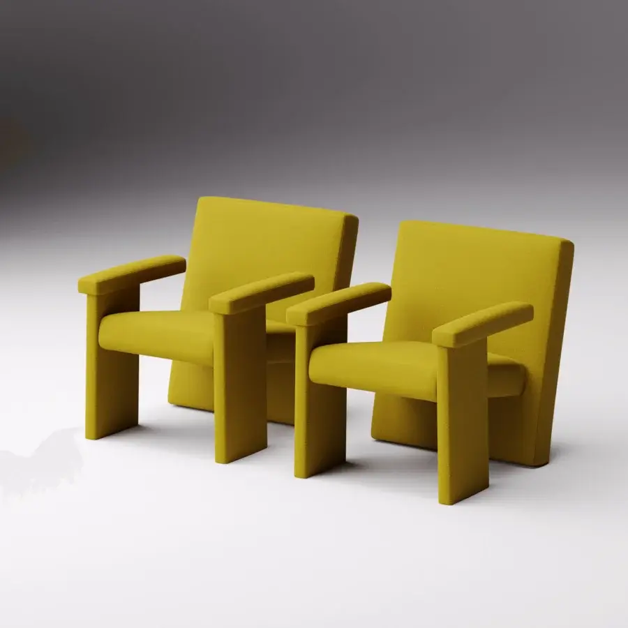 Remarkable LaCividina Agetti lounge chair crafted with beech wood and muted yellow-green textile upholstery exhibiting a modern aesthetic