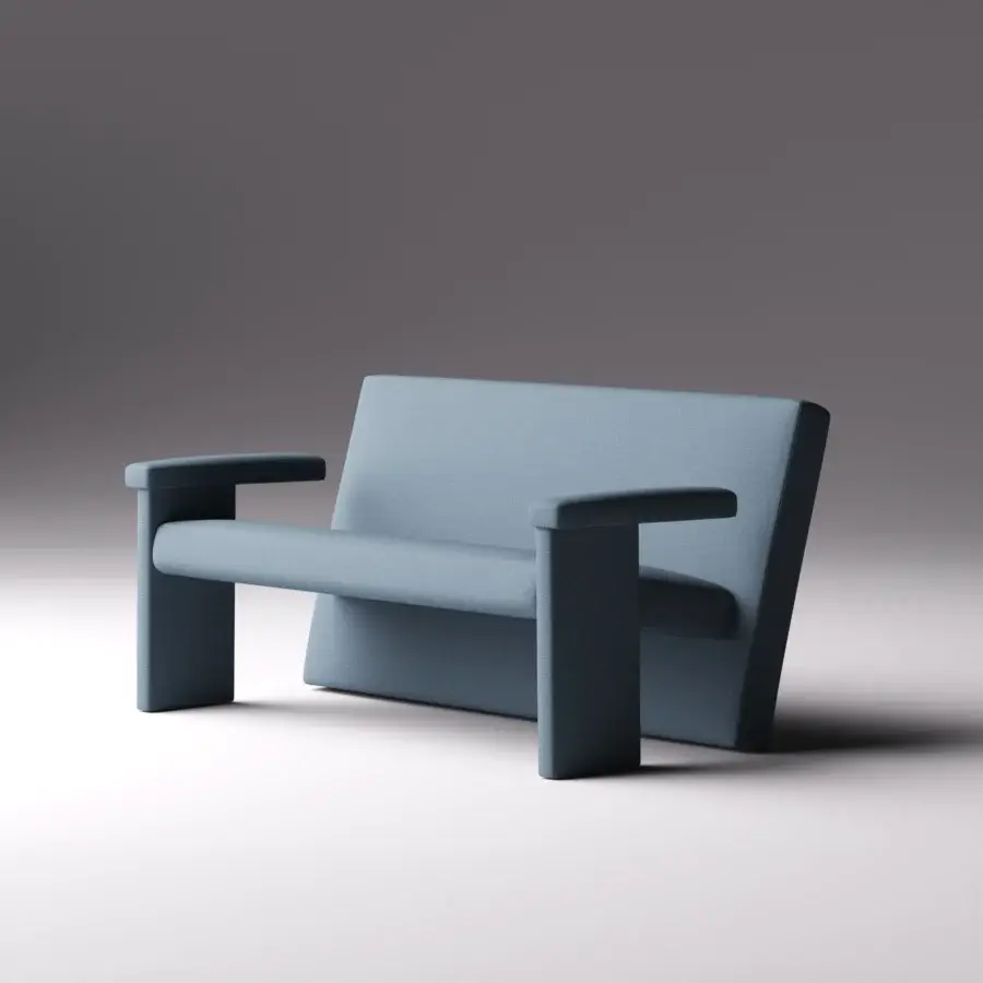 Exceptional LaCividina Agetti sofa crafted in light blue textile with pragmatic design and clean lines