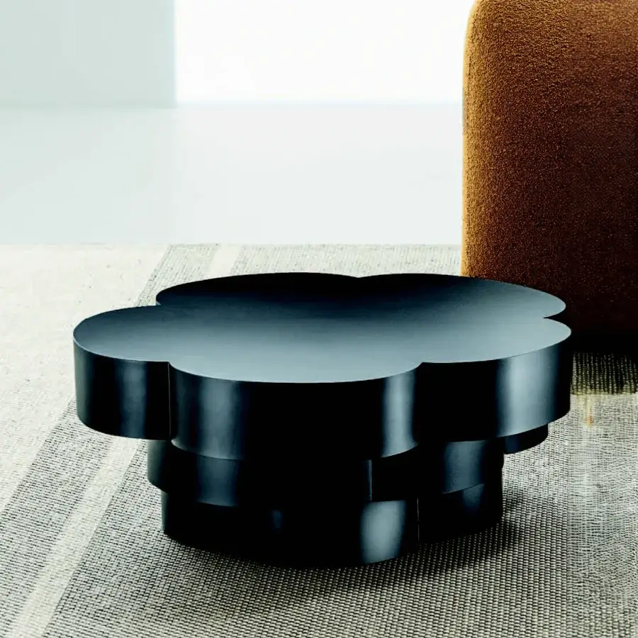 Exceptional LaCividina Idda coffee table, a sculptural form built with dark sheet metal and glossy finish