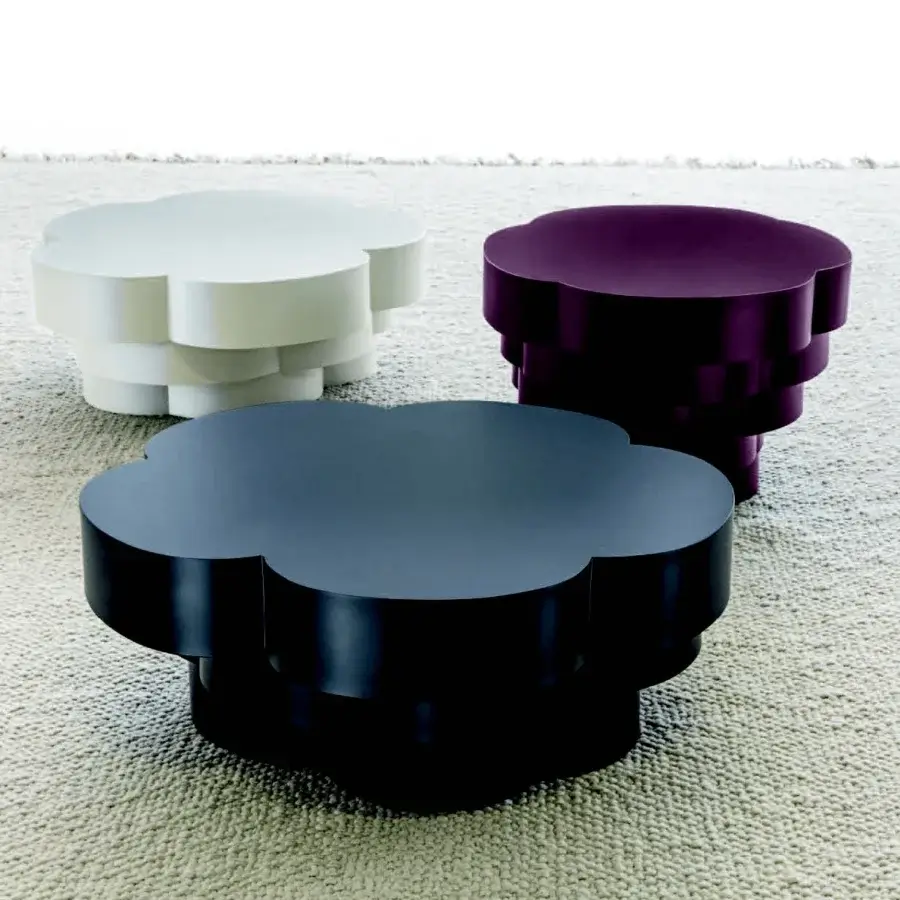 Superior LaCividina Idda coffee table, a sculptural form built with dark blueish grey sheet metal and a smooth finish