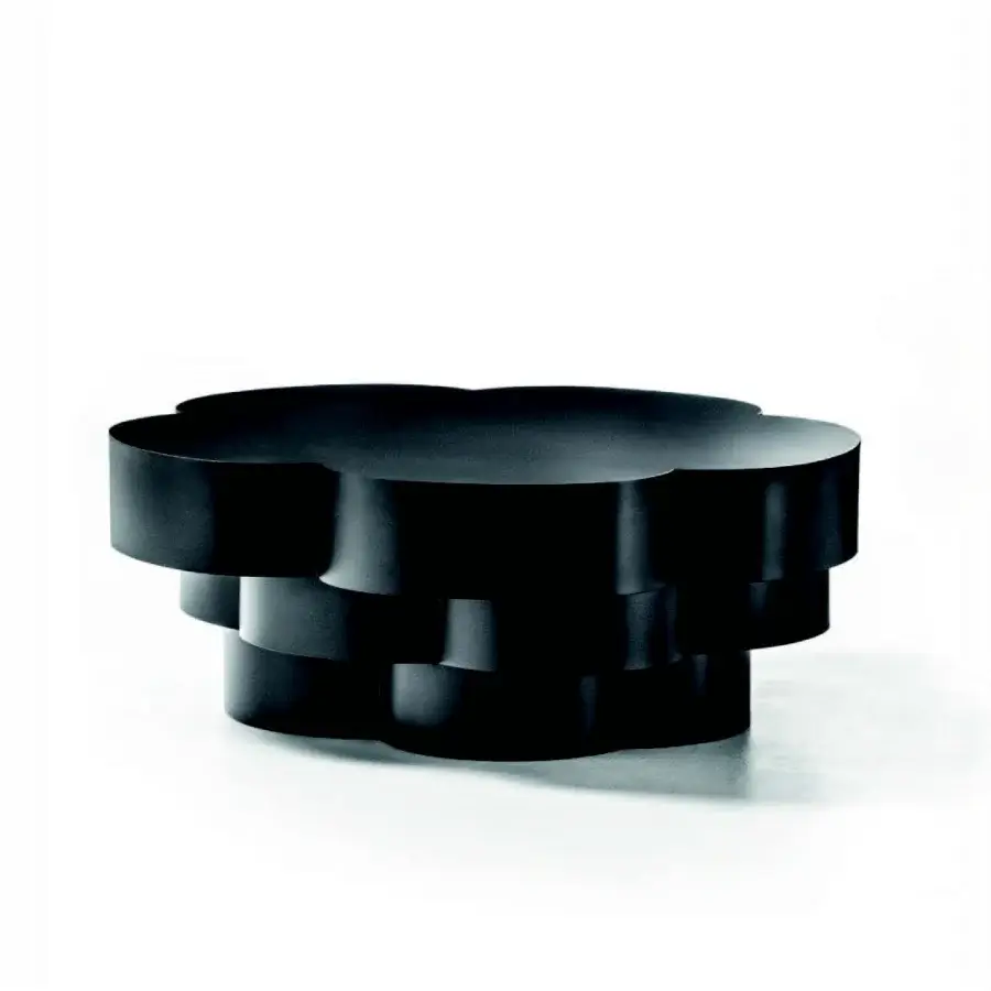 Exceptional LaCividina Idda coffee table, a sculptural form crafted in matte black metal with delicately bent sheet tiers