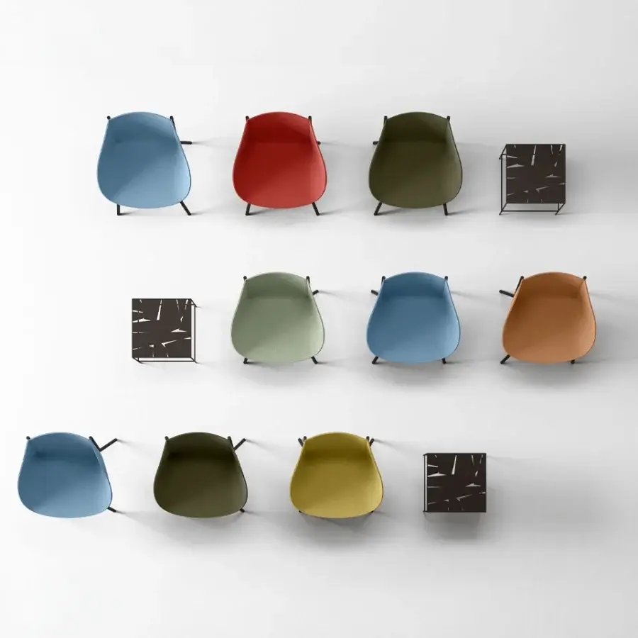 Exceptional LaCividina Taco chair crafted with vibrant textile and a slender dark metal frame