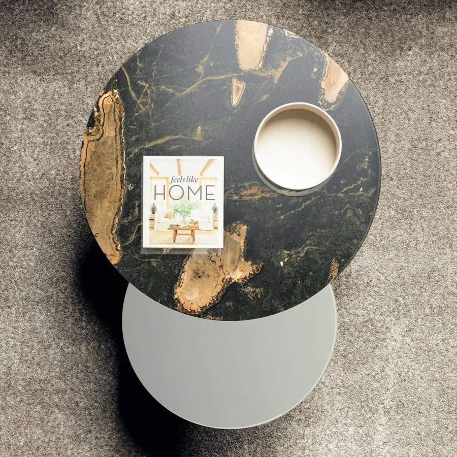 Superior Lago Blendie coffee table with glossy XGlass marble finish displaying dark blended tones and a light gray lower tier